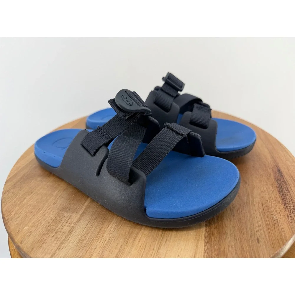 Chaco Chillos Slide Sandals Kids Junior 4 Black Blue Adjustable Z-Strap Sport